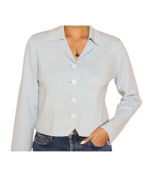 RIXO Aara Cardigan Sweater Wool Blend Pale Blue Button-Front Size 6 SOFT
